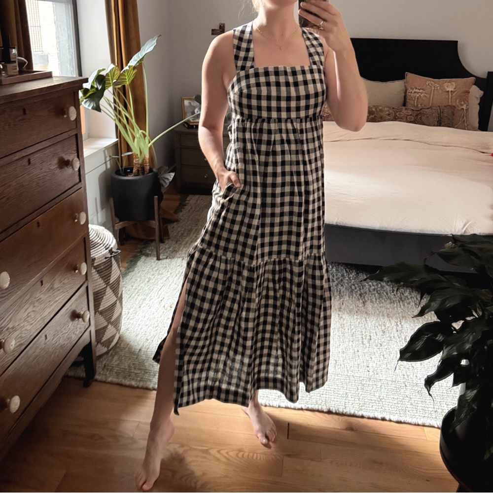 Shona Joy Aimee Linen Black and White Gingham Maxi Dress